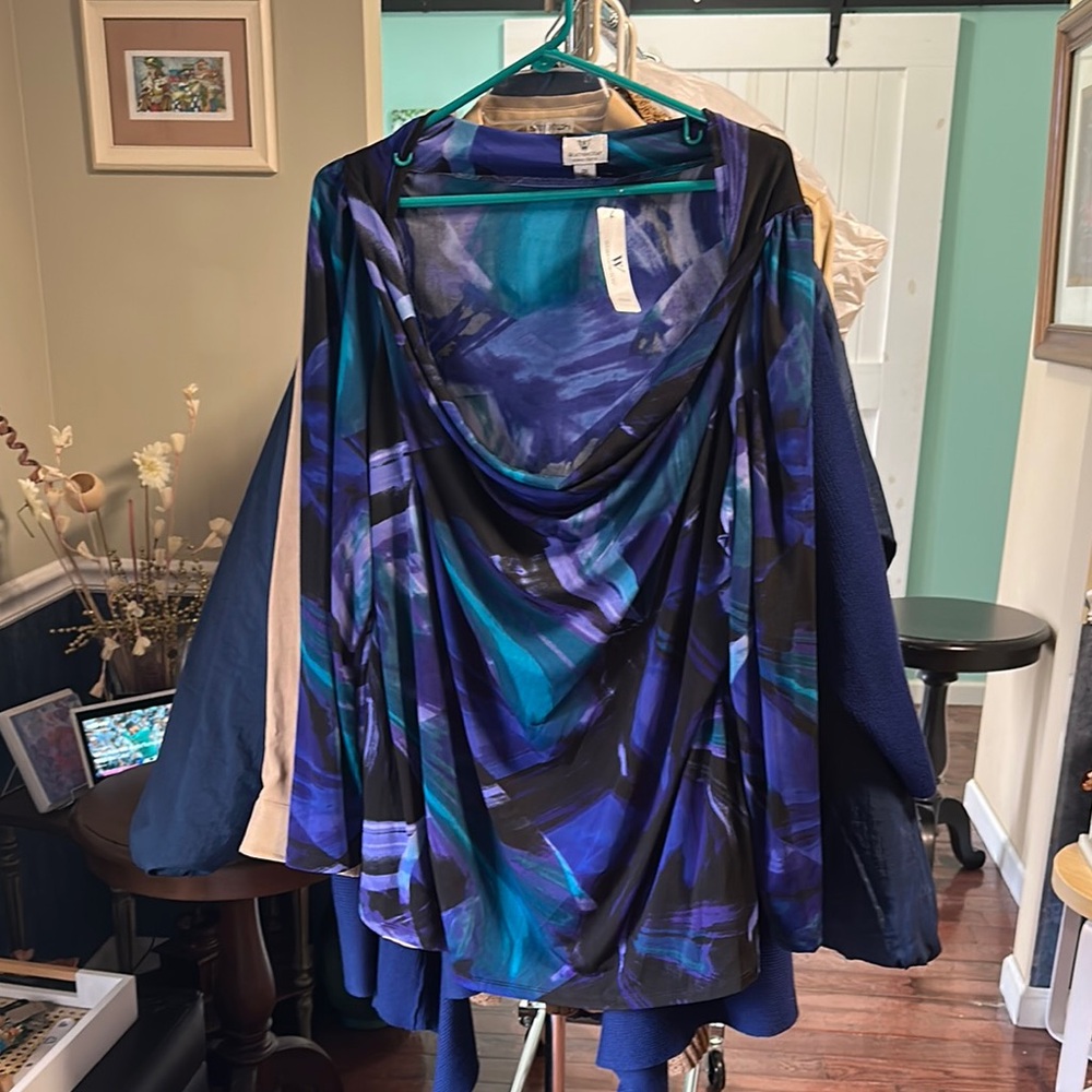 Vibrant Blue and Purple Cowl Neck Top